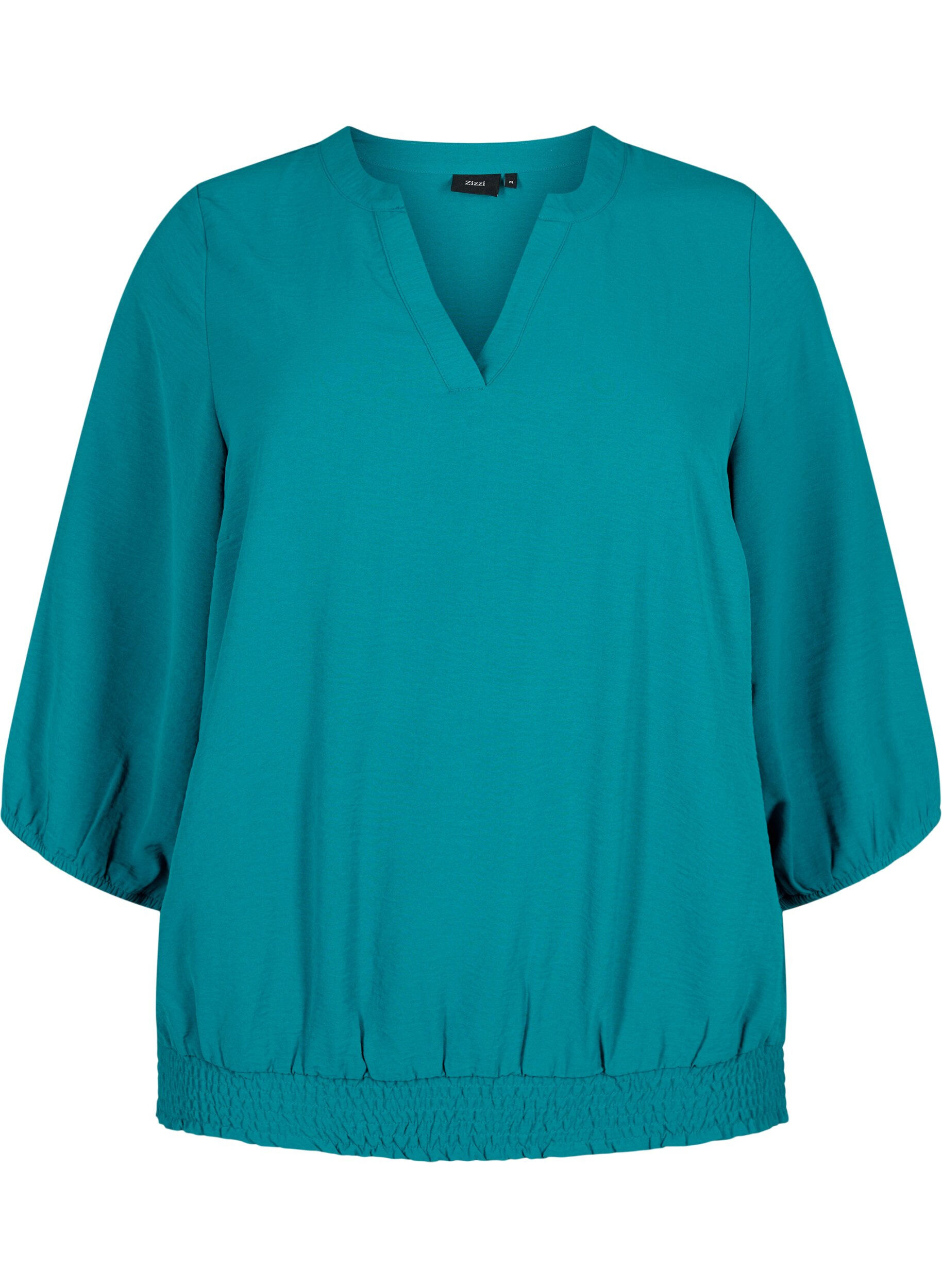 Zizzi Blouse met smok en 3/4 mouwen, Deep Lake, Packshot image number 0