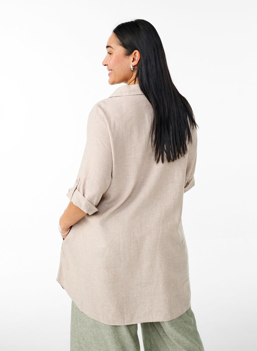 Tuniek van linnen en viscose met A-vorm, Beige, Model image number 2