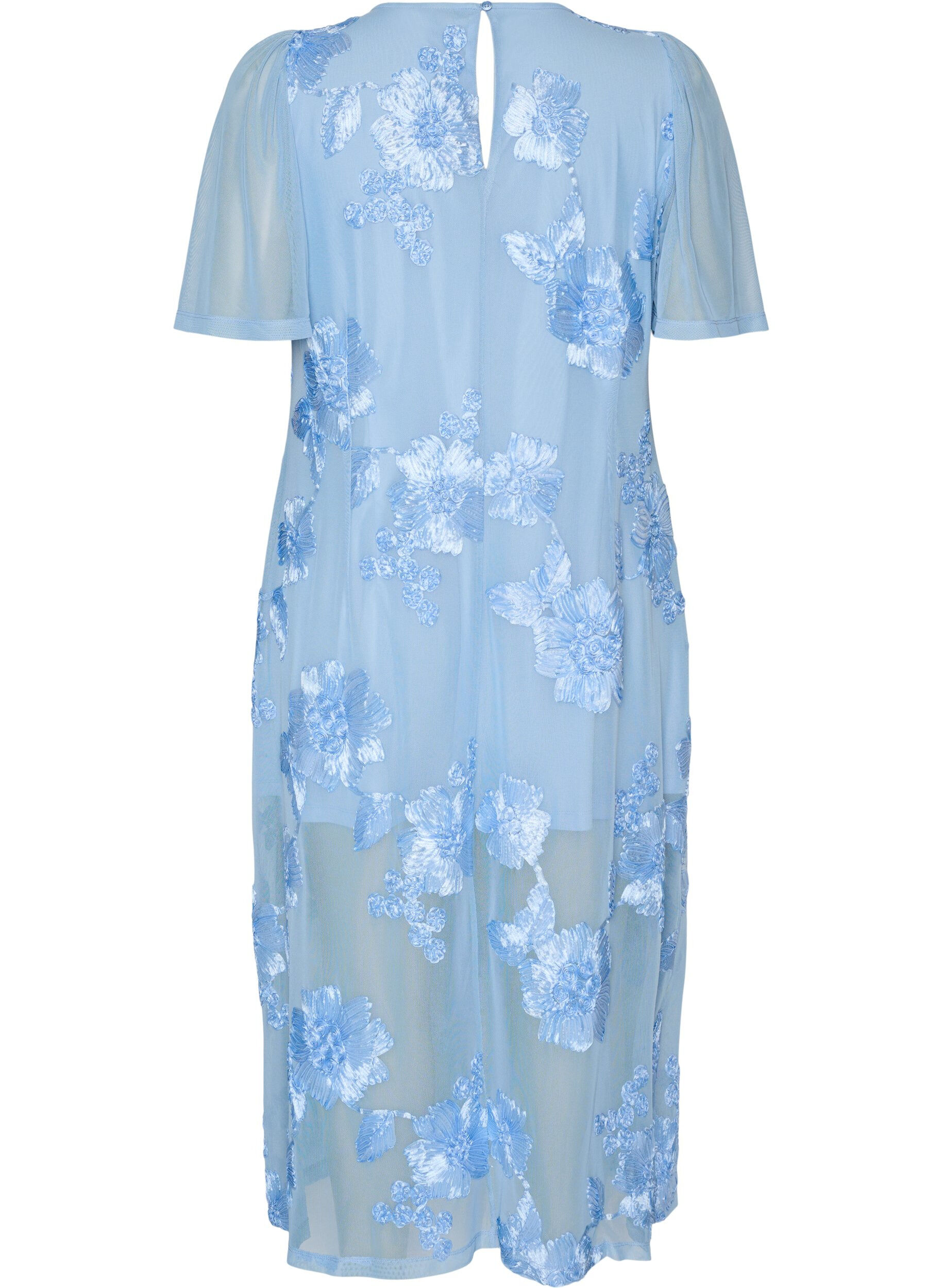 ZizziMeshjurk met bloemenapplicaties, Blauw, Packshot image number 1