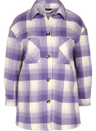 Geruit overhemd jasje met knopen en zakken, Purple Check, Packshot image number 0