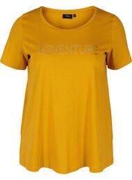 Katoenen t-shirt met a-lijn en print, Harvest Gold