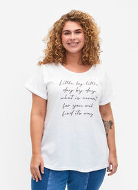 Bedrukt T-shirt van biologisch katoen, Bright White, Model
