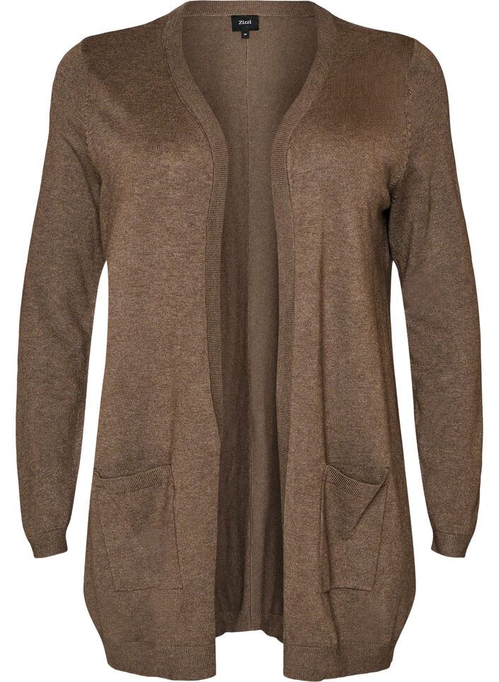 Lang gebreid vest in viscosemix, Bruin, Packshot image number 0