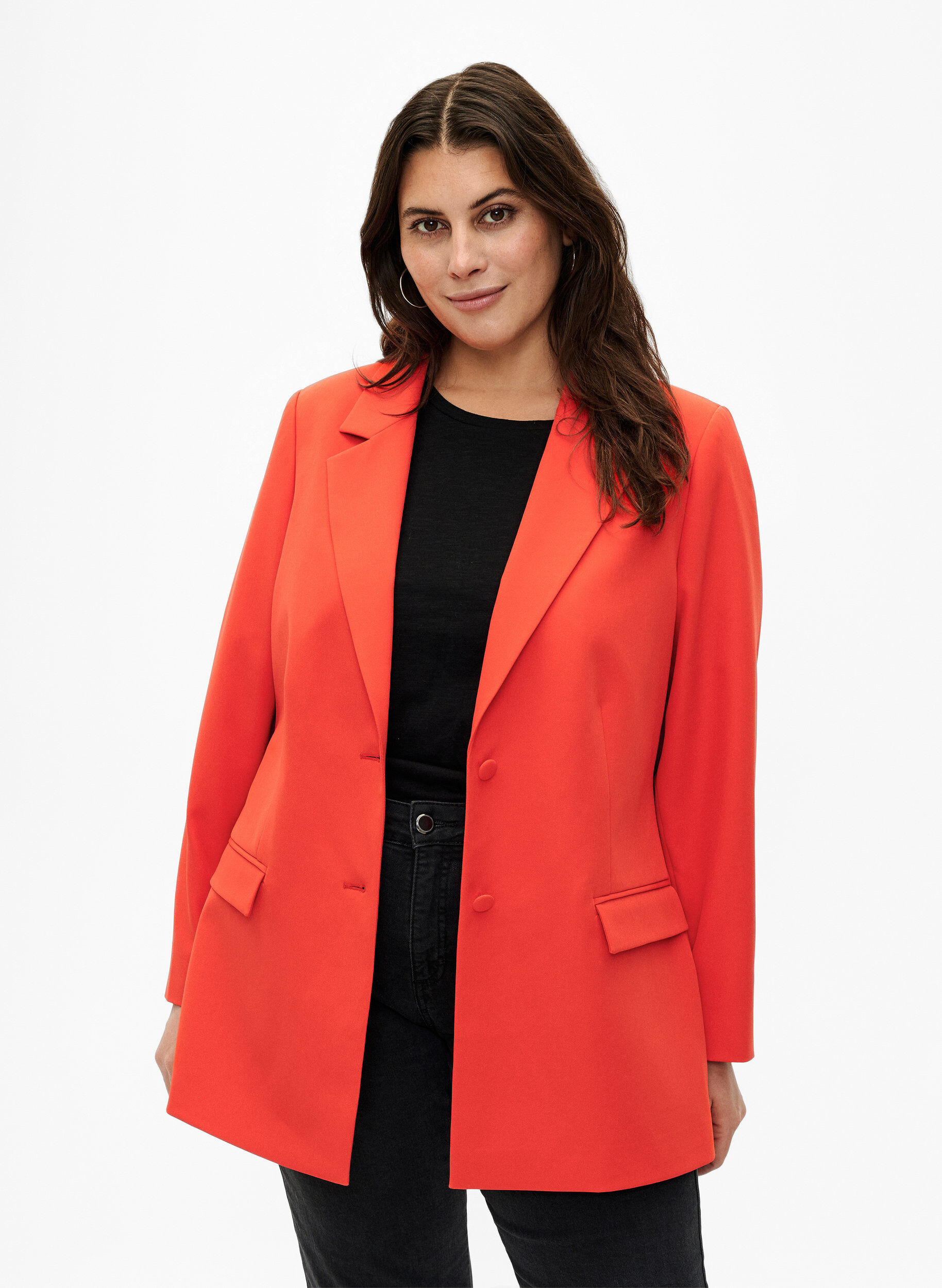 Zizzi Klassieke blazer met knoopsluiting, Orange.com, Model image number 0