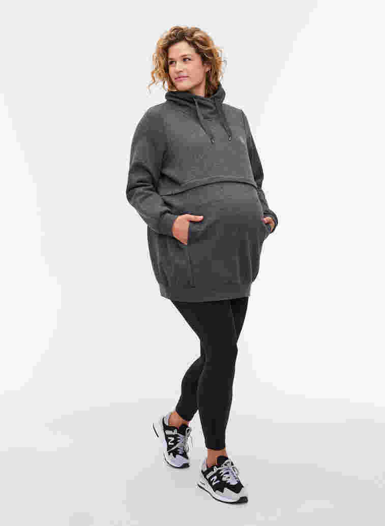 Zwangerschapssweater met borstvoedings functie, Dark Grey Melange, Model image number 3