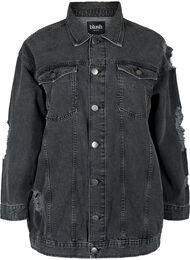 Loszittend denim jack met slijtagedetails, Dark Grey Denim