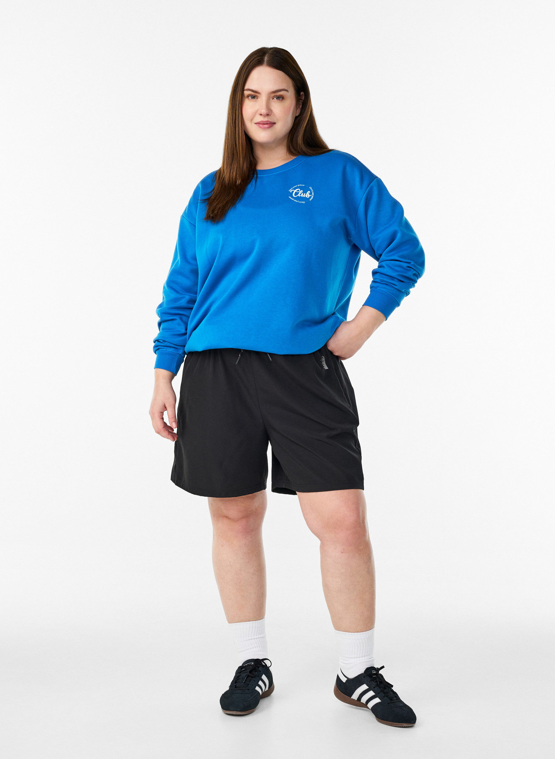 Zizzi Sweatshirt met tekst print, Blauw, Model image number 1