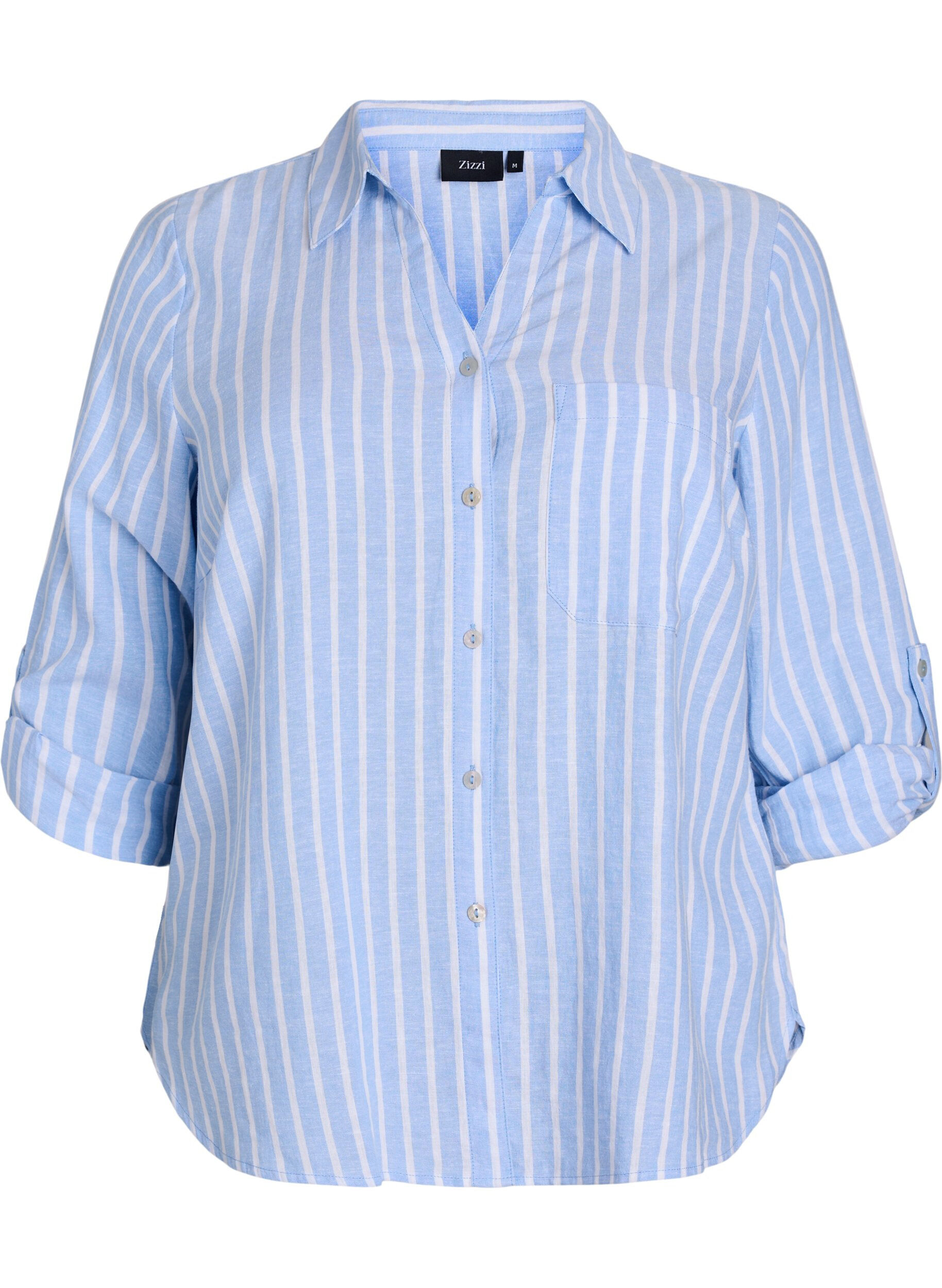 ZizziLinnen en viscose shirt met 3/4 mouwen, Blauw, Packshot image number 0