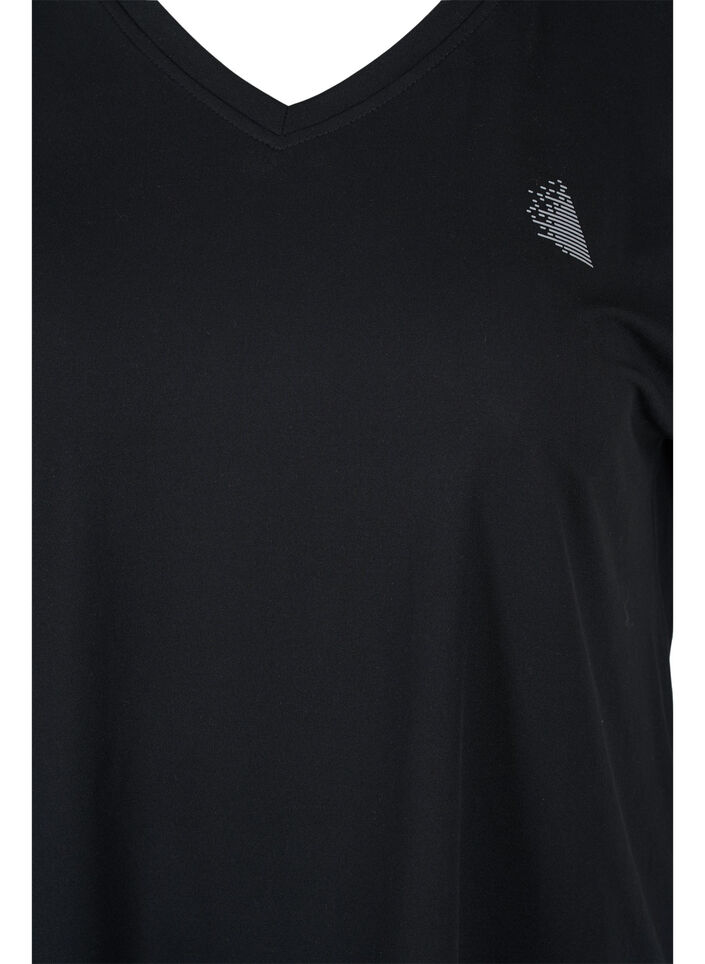 Sportief t-shirt met korte mouwen en v-hals, Zwart, Packshot image number 2