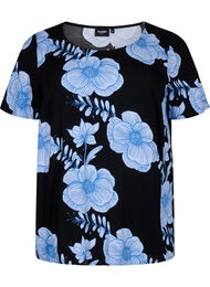FLASH - Viscose blouse met korte mouwen en print, Black Big Bl.Flower