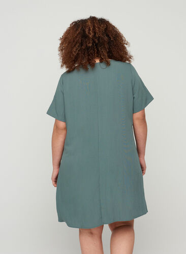 Viscose jurk met korte mouwen en zakken, Balsam Green, Model image number 1
