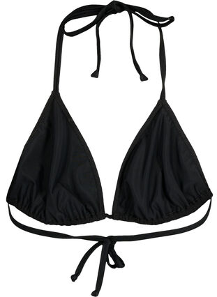 Driehoekige bikini top met crêpe structuur, Black, Packshot image number 1