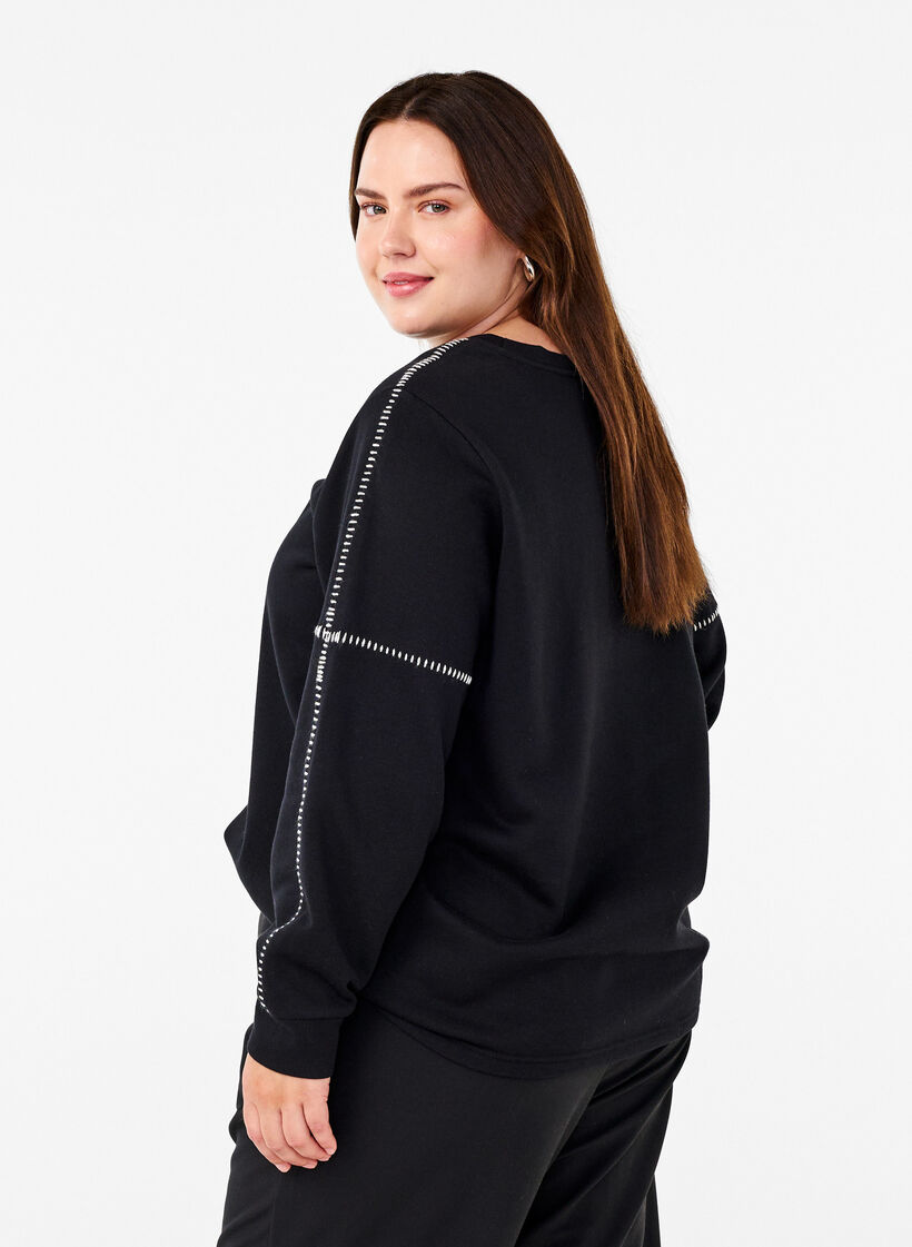 Sweatshirt met contrasterende stiksels, Black, Model image number 1