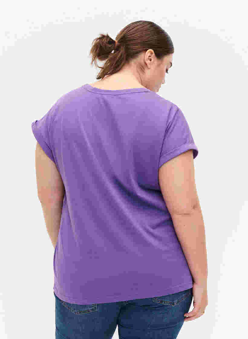 T-shirt met korte mouwen van katoenmix, Deep Lavender, Model image number 1