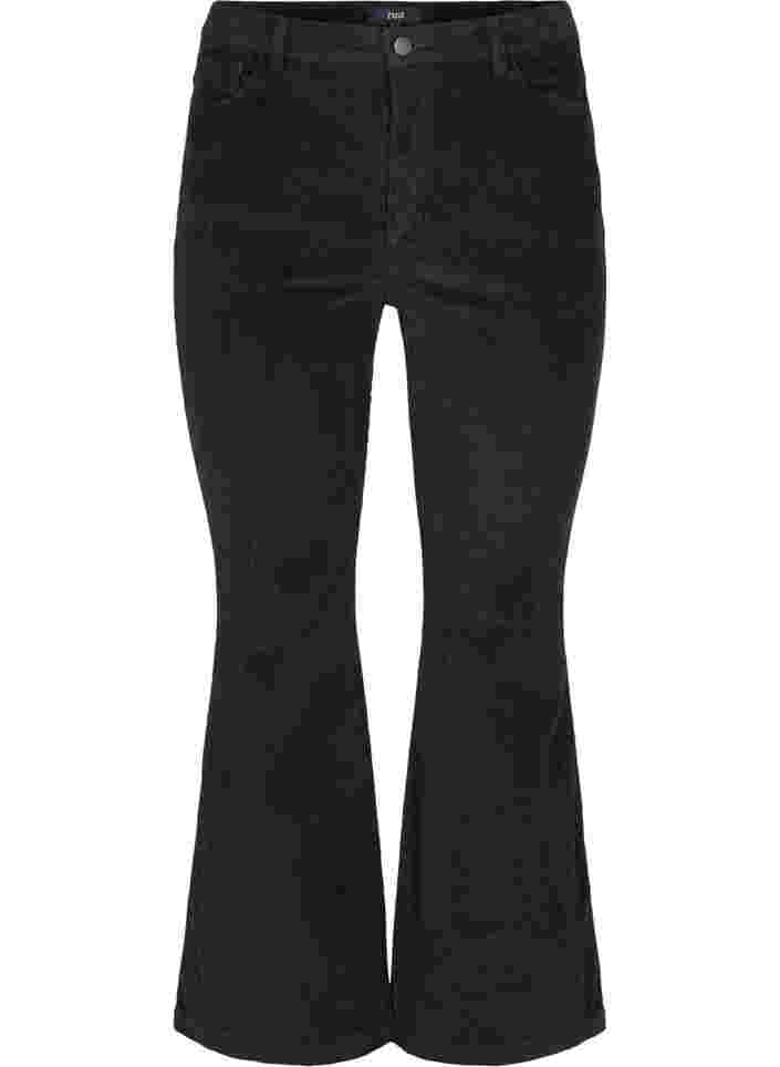 Fluwelen broek met bootcuts, Black, Packshot image number 0