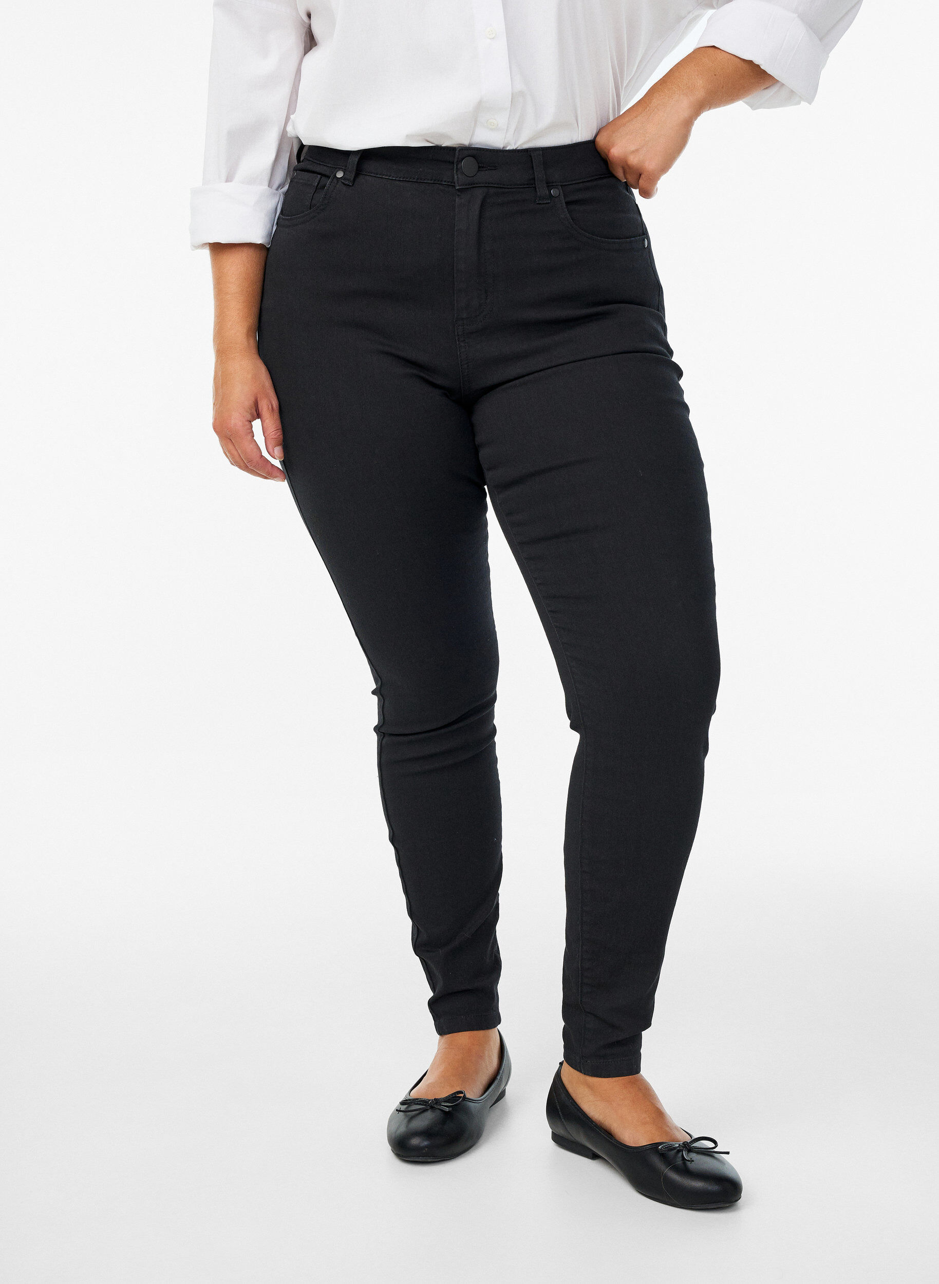 Zizzi Amy super slim fit jeans met hoge taille, Zwart, Model image number 2
