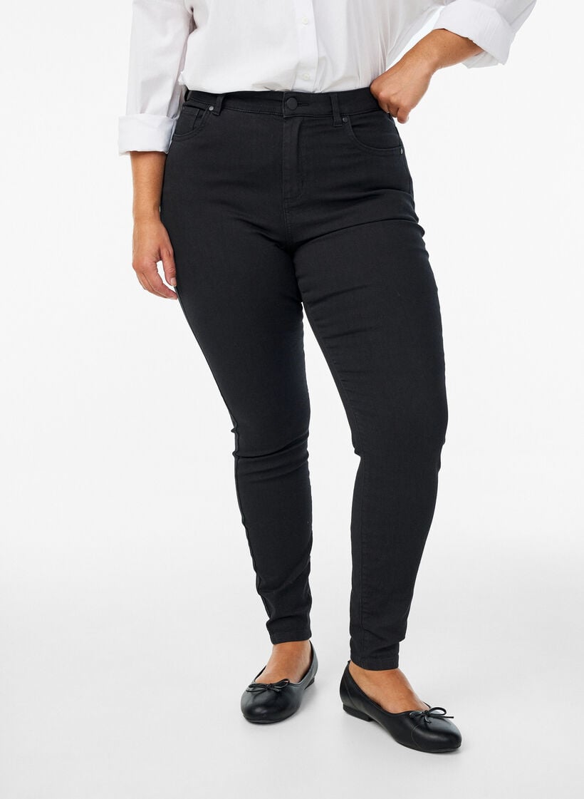 Amy super slim fit jeans met hoge taille, Zwart, Model image number 2