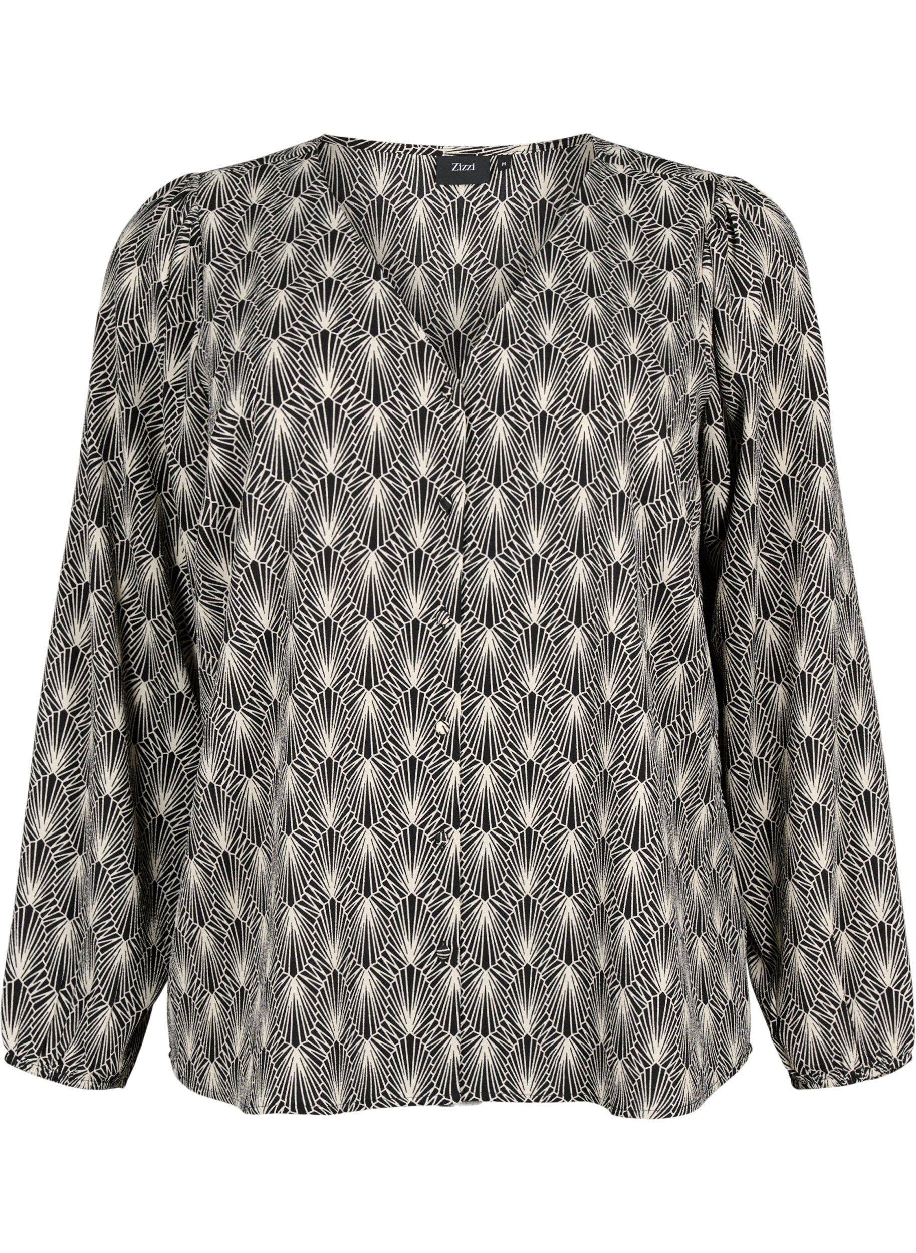 Zizzi Shirtblouse met V-hals en print, Birch Graphic AOP, Packshot image number 0