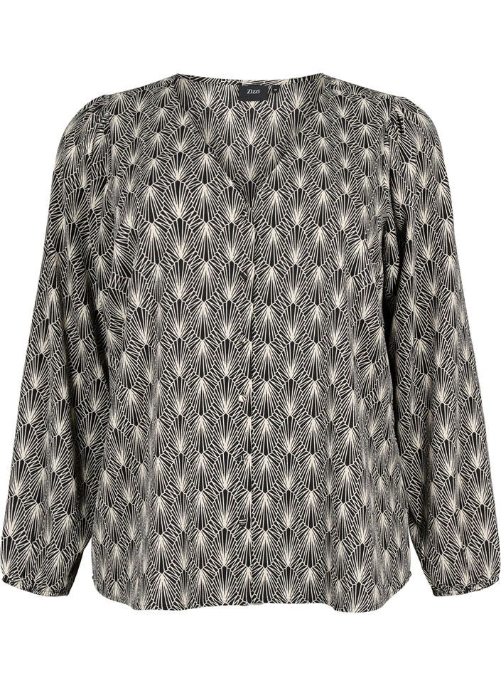 Shirtblouse met V-hals en print, Birch Graphic AOP, Packshot image number 0