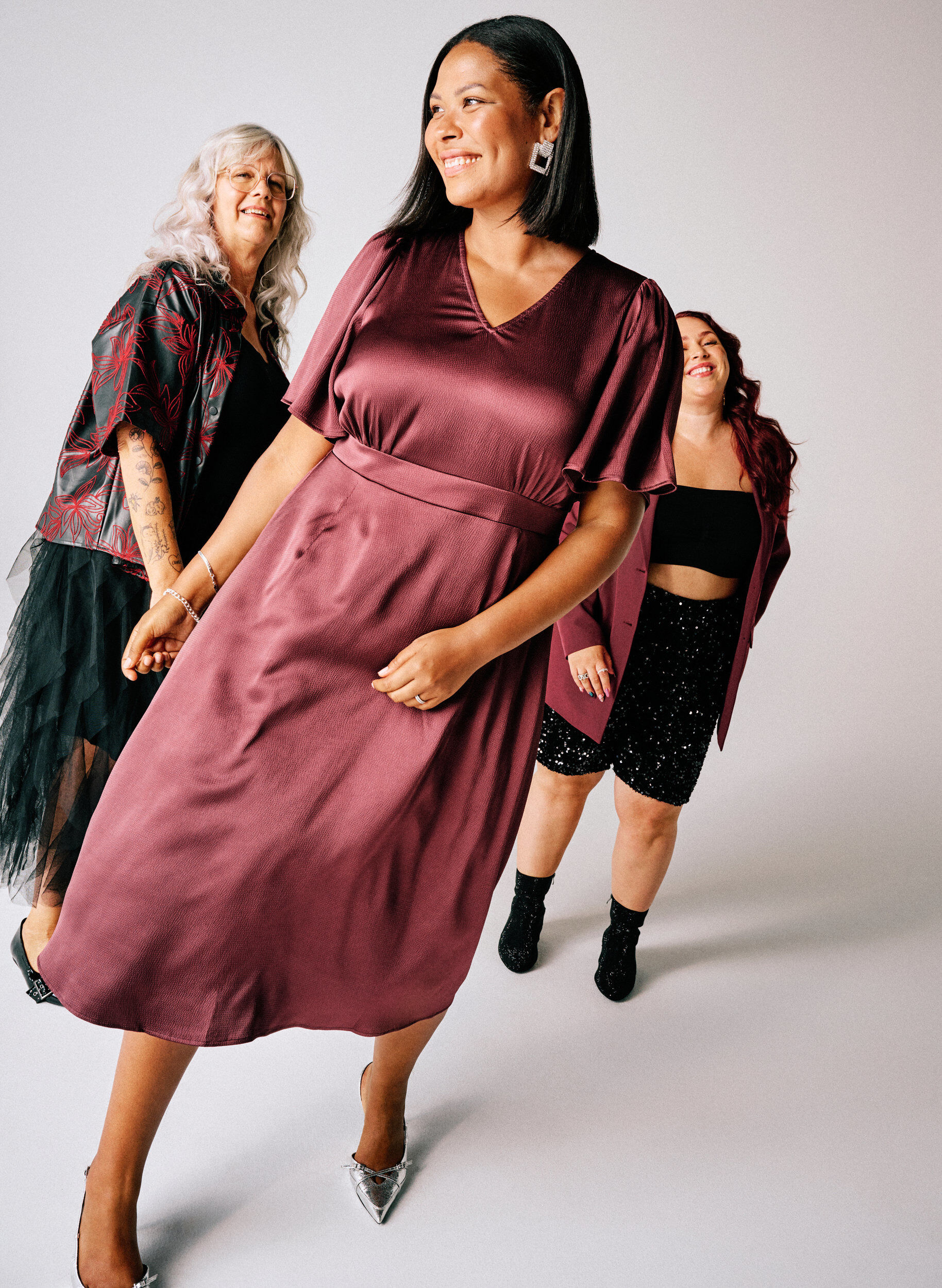 Zizzi Empire feestjurk in midi lengte, Donker Bordeaux, Image image number 0