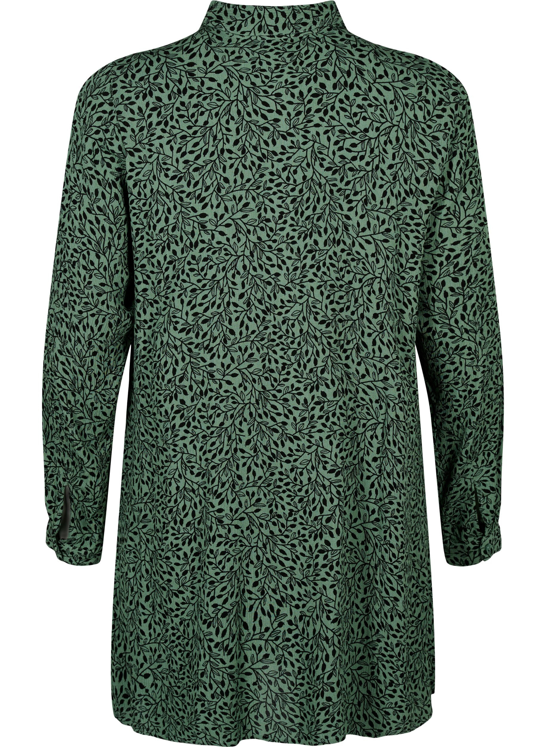Zizzi Lang viscose shirt met print, Green AOP, Packshot image number 1