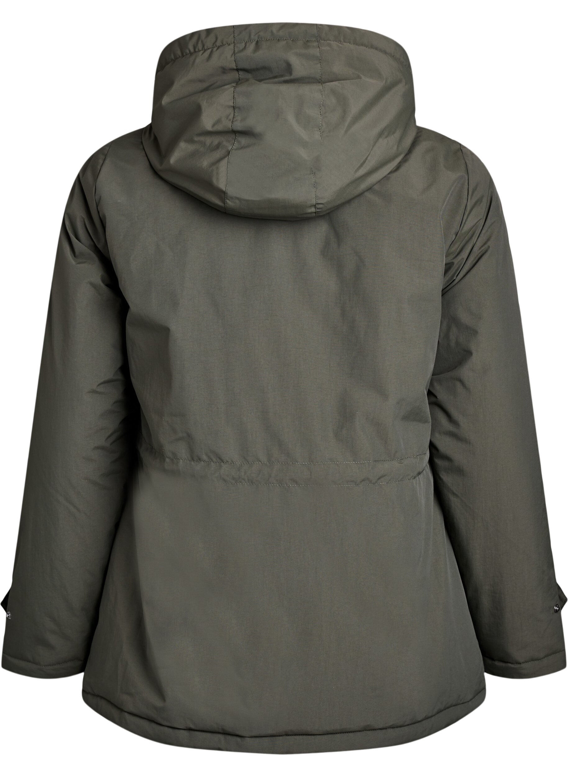 Zizzi Lichtgewicht gewatteerde parka met teddy gevoerde capuchon, Groen, Packshot image number 1