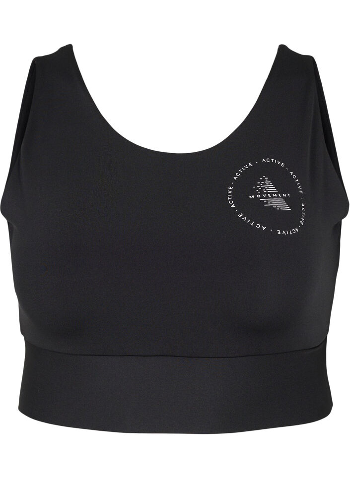 CORE, MID SUPPORT SPORTS BRA - Sportbeha in blokkleur met v-rug, Black, Packshot image number 0