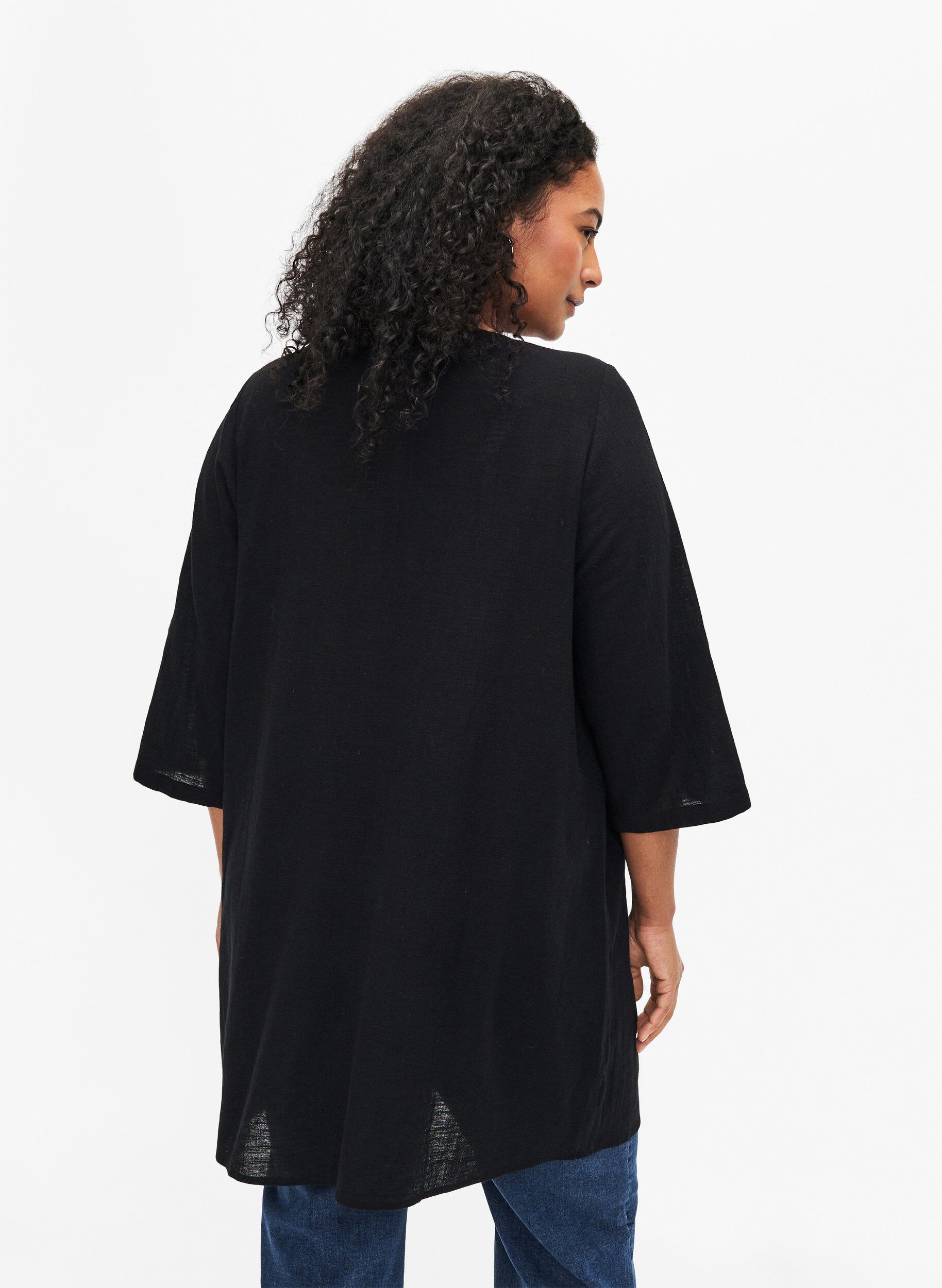 Zizzi Tuniek met 3/4 mouwen van katoenmix en linnen, Black, Model image number 1