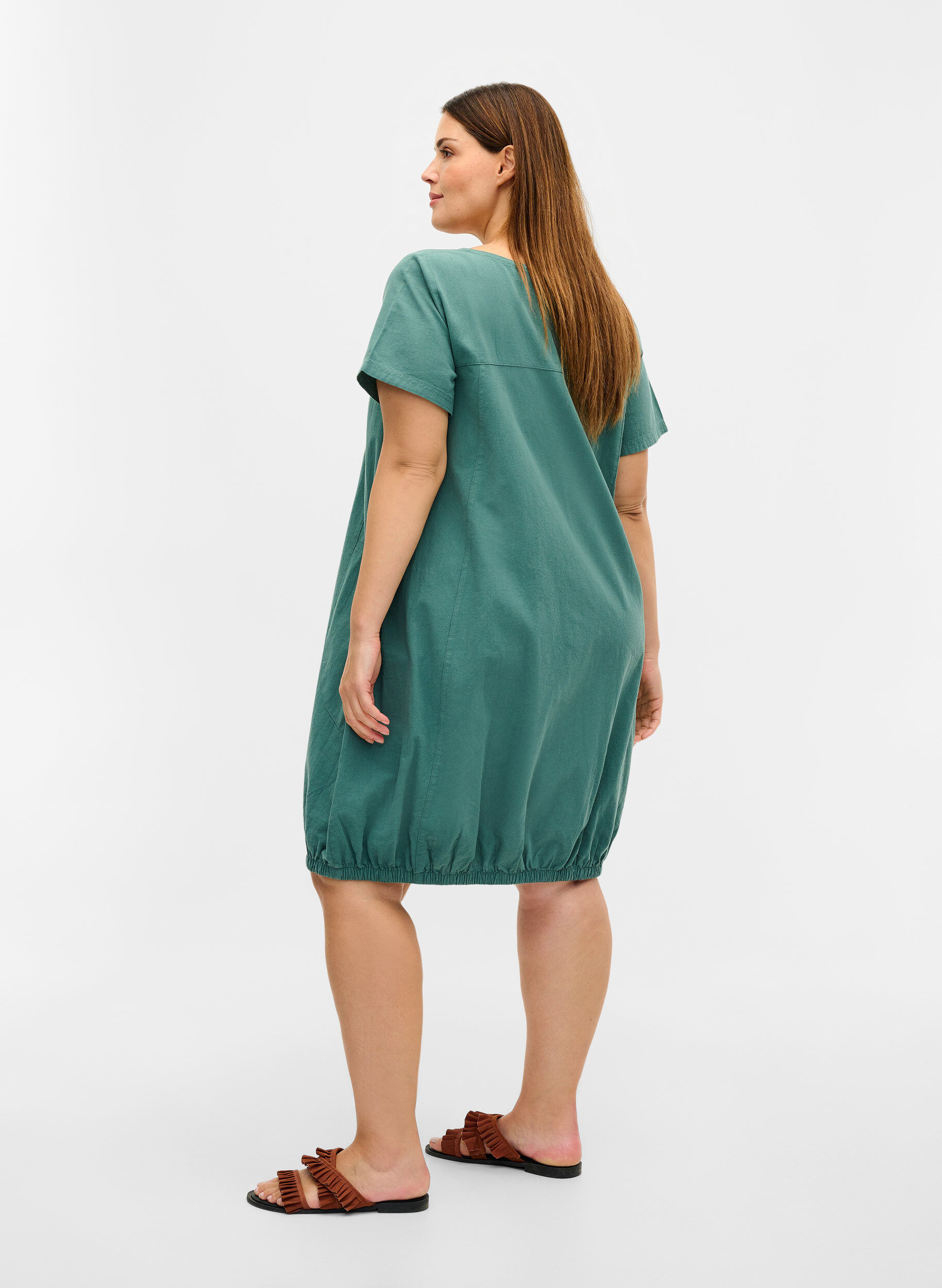 ZizziKatoenen jurk met korte mouwen, Groen, Model image number 2