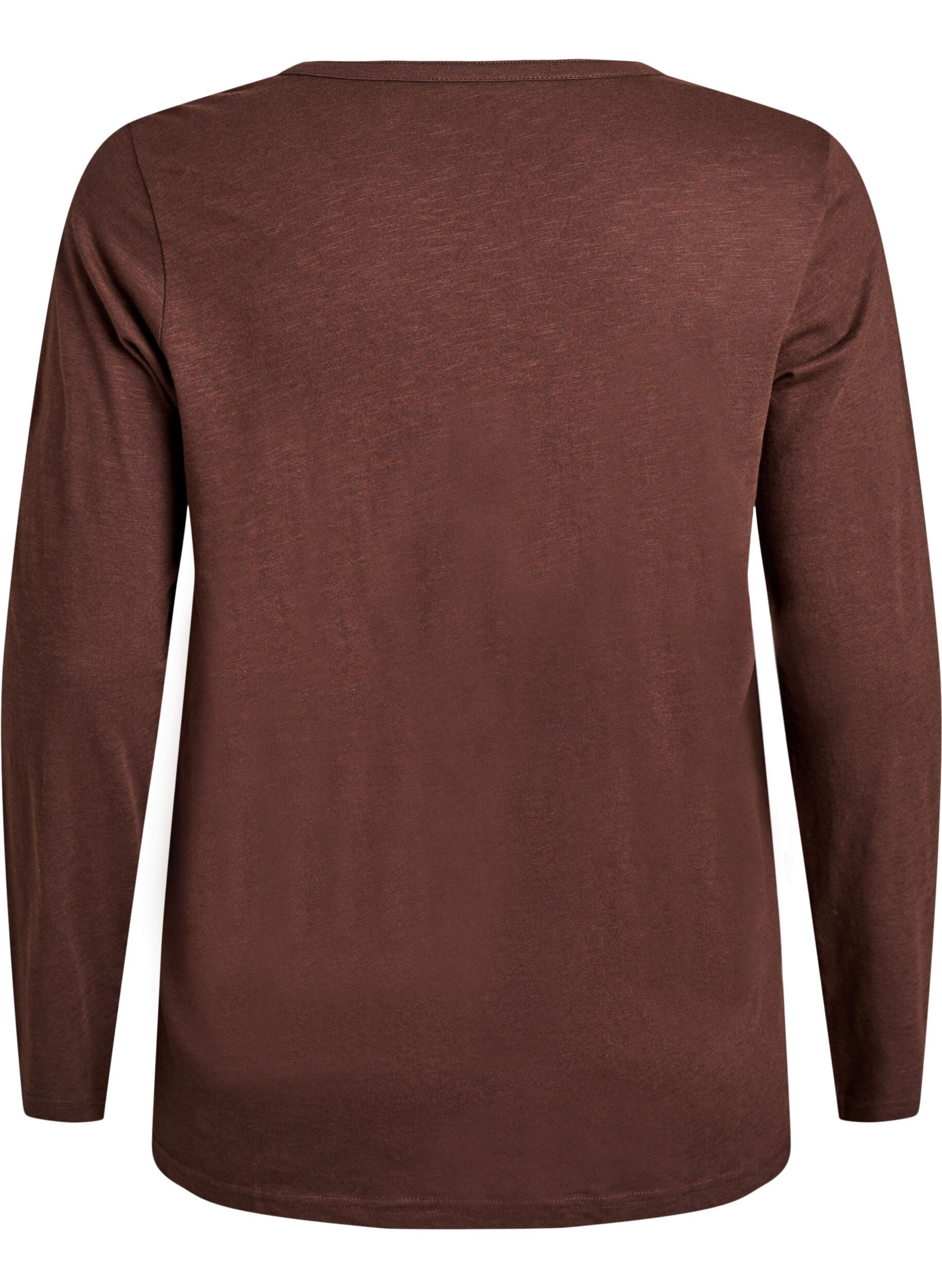 ZizziT-shirt met lange mouwen, V-hals en knopen, Bruin, Packshot image number 1