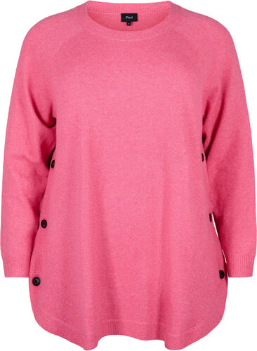 Gemêleerde gebreide blouse met knopen, Hot Pink White Mel., Packshot image number 0