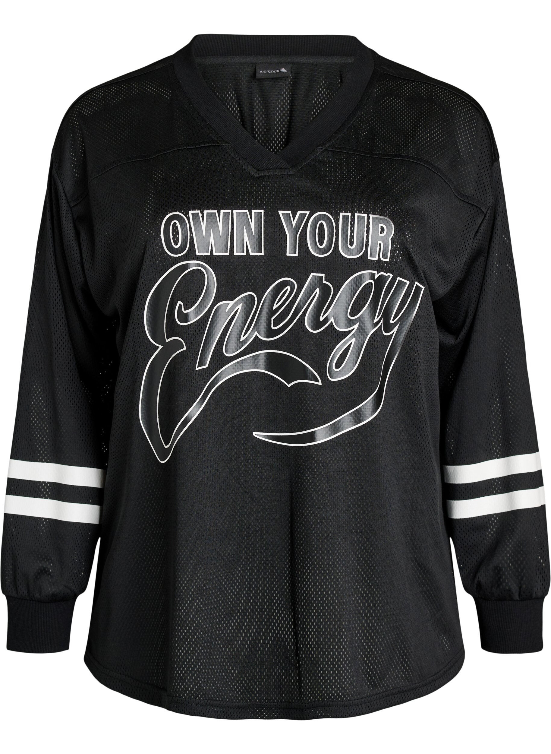 ZizziSporty mesh-top met tekstprint, Zwart, Packshot image number 0