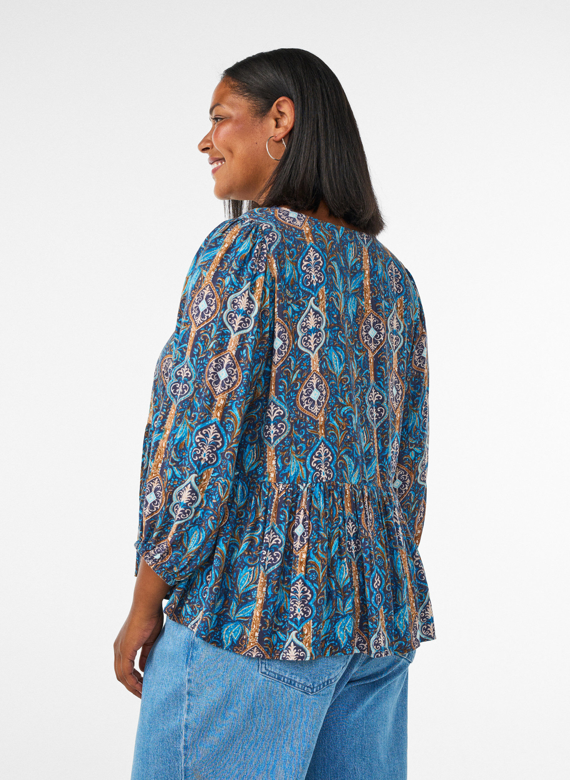 ZizziBlouse met paisleyprint en kanten detail, Blauw, Model image number 2