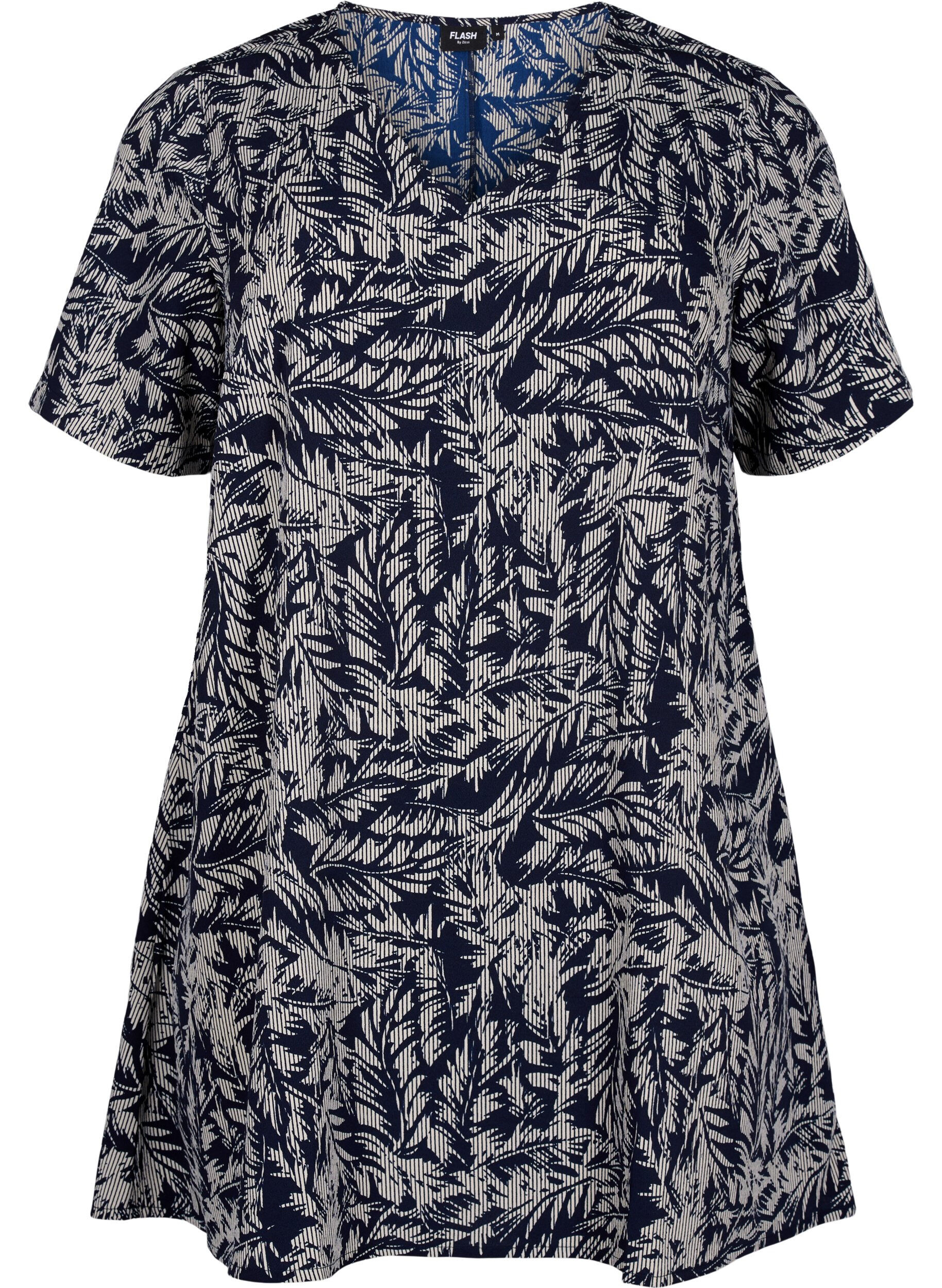 Zizzi FLASH - Tuniek met v-hals en print, Off White Blue Leaf, Packshot image number 0