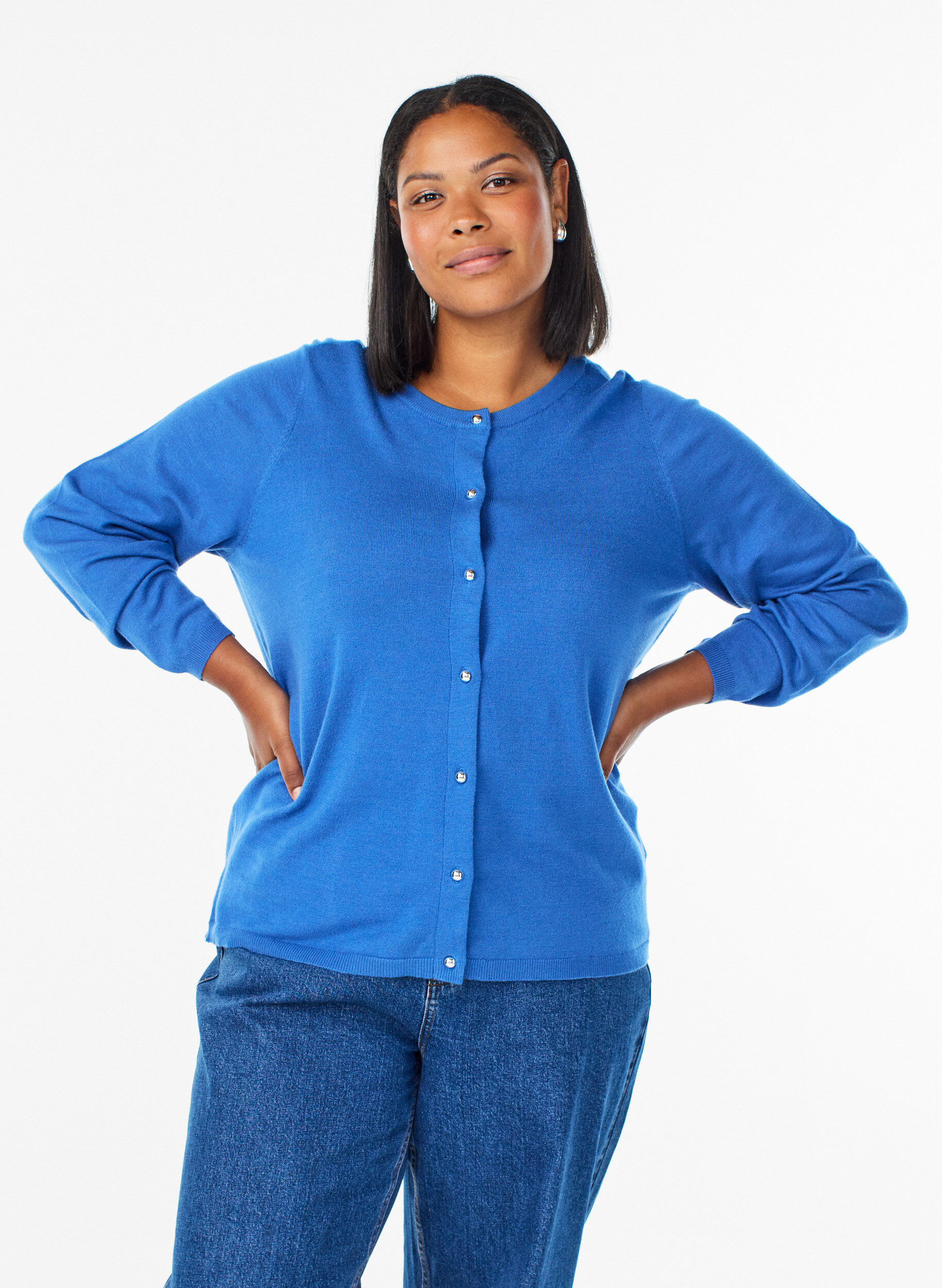 ZizziCardigan met ronde knopen, Blauw, Model image number 0