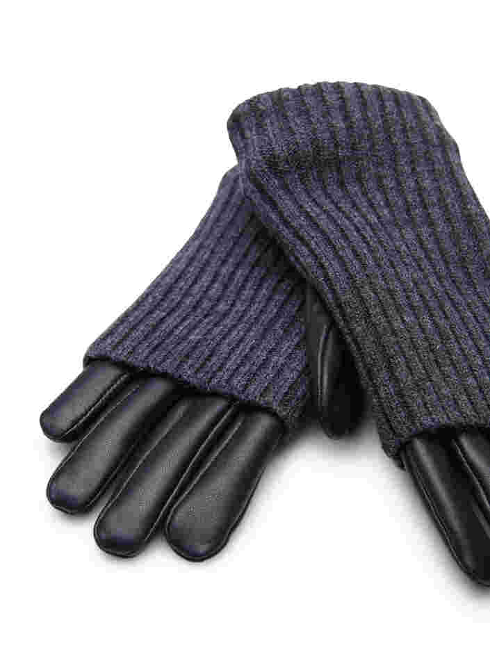 Lederen handschoen met breiwerk, Black, Packshot image number 2
