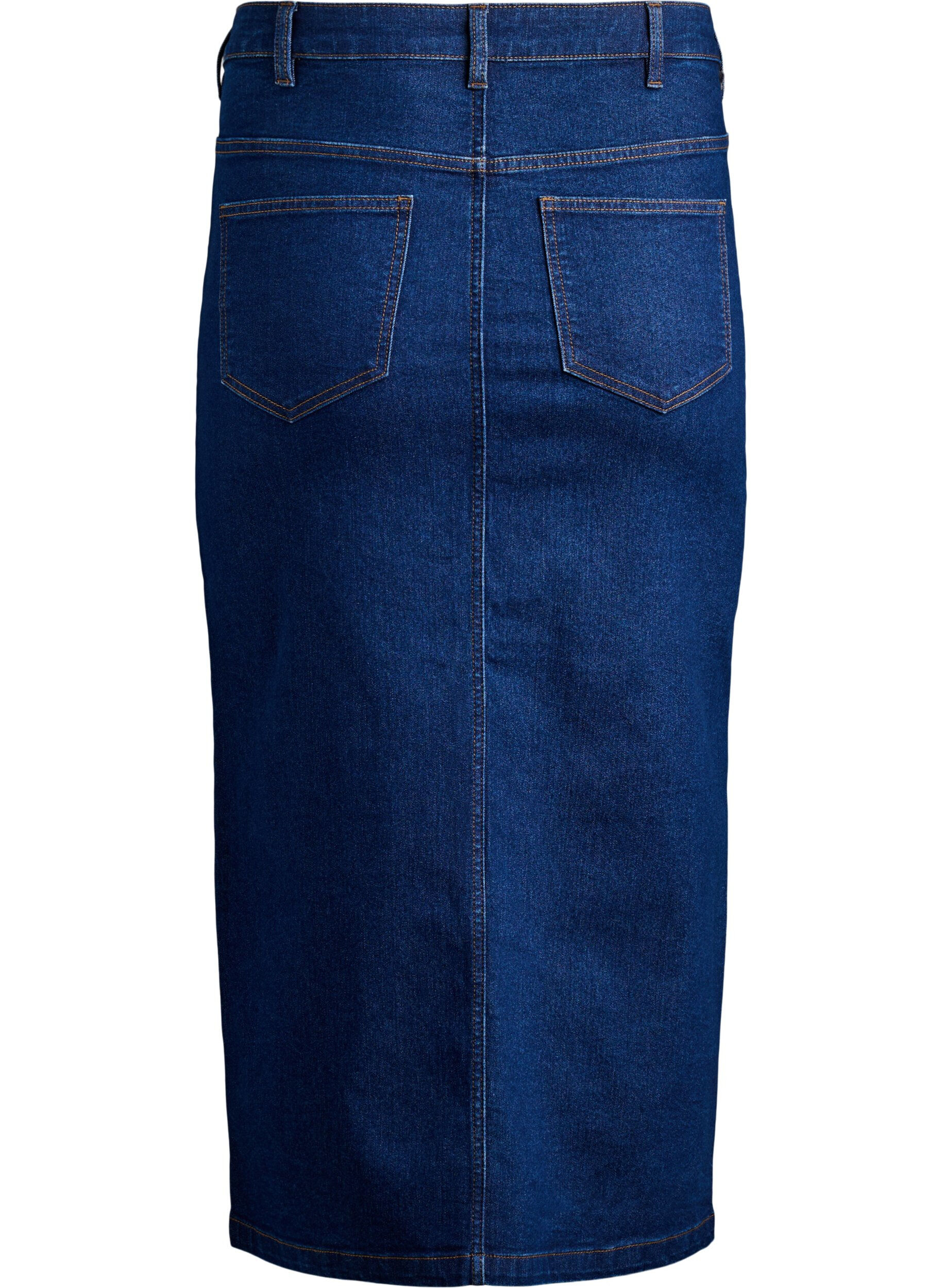 Zizzi FLASH - Halflange denimrok met een voorsplit, Blauw, Packshot image number 1