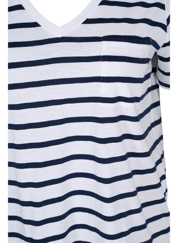 Gestreepte katoenen t-shirt met v-hals, White Navy B Stripe, Packshot image number 2