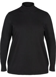 Gebreide blouse van viscose met hoge kraag, Black