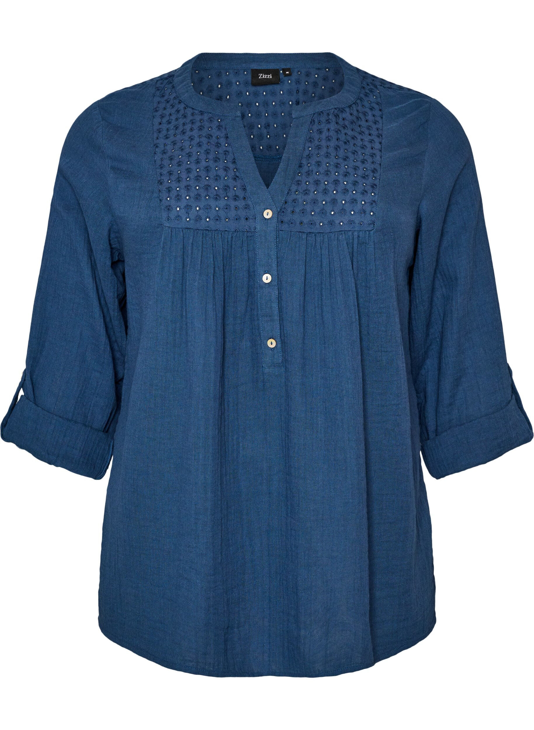 ZizziBlouse in katoenen mousseline met broderie anglaise, Blauw, Packshot image number 0