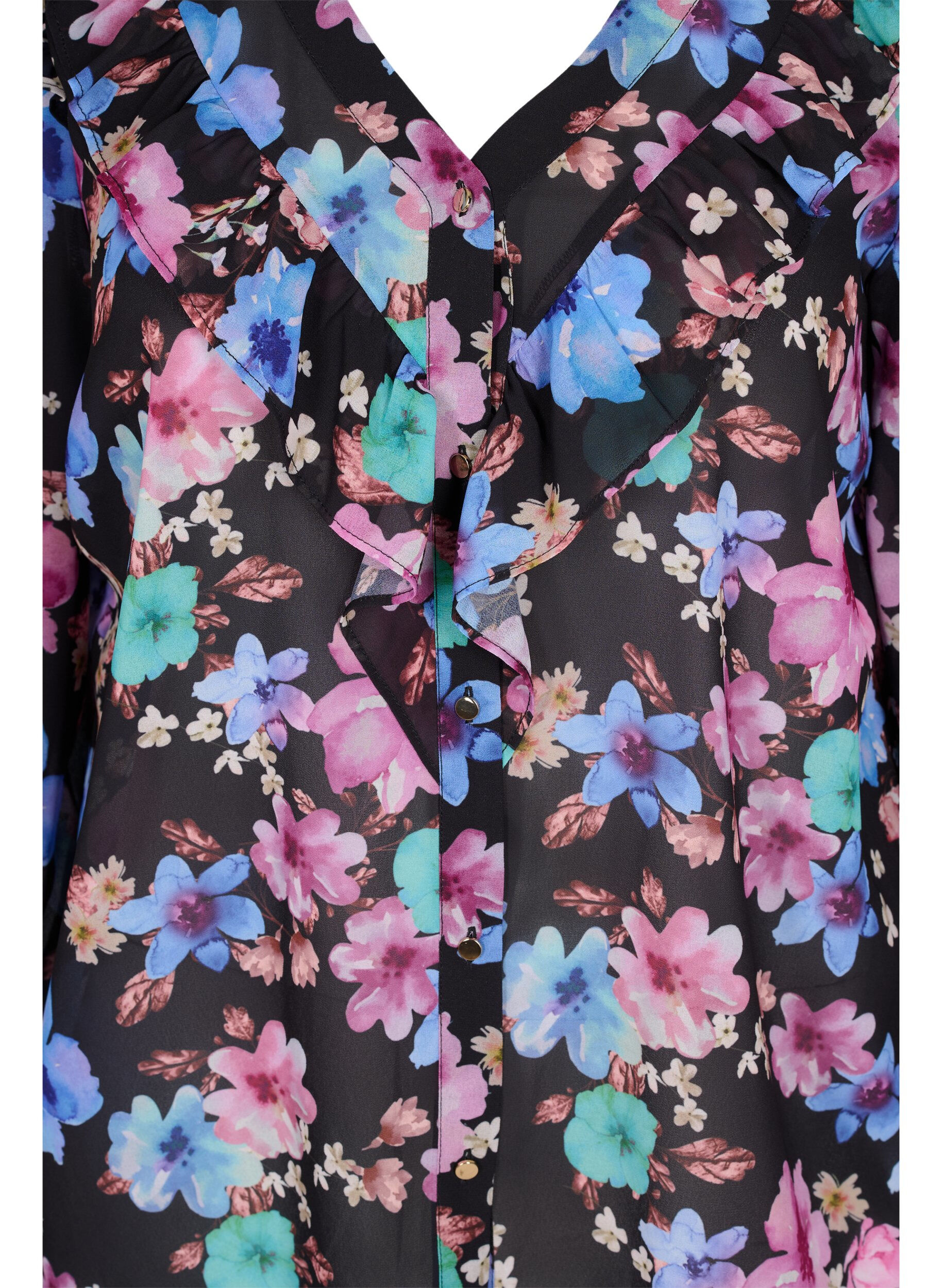 Zizzi Bloemen blouse met kwastjes details, Bright Fall Print, Packshot image number 2