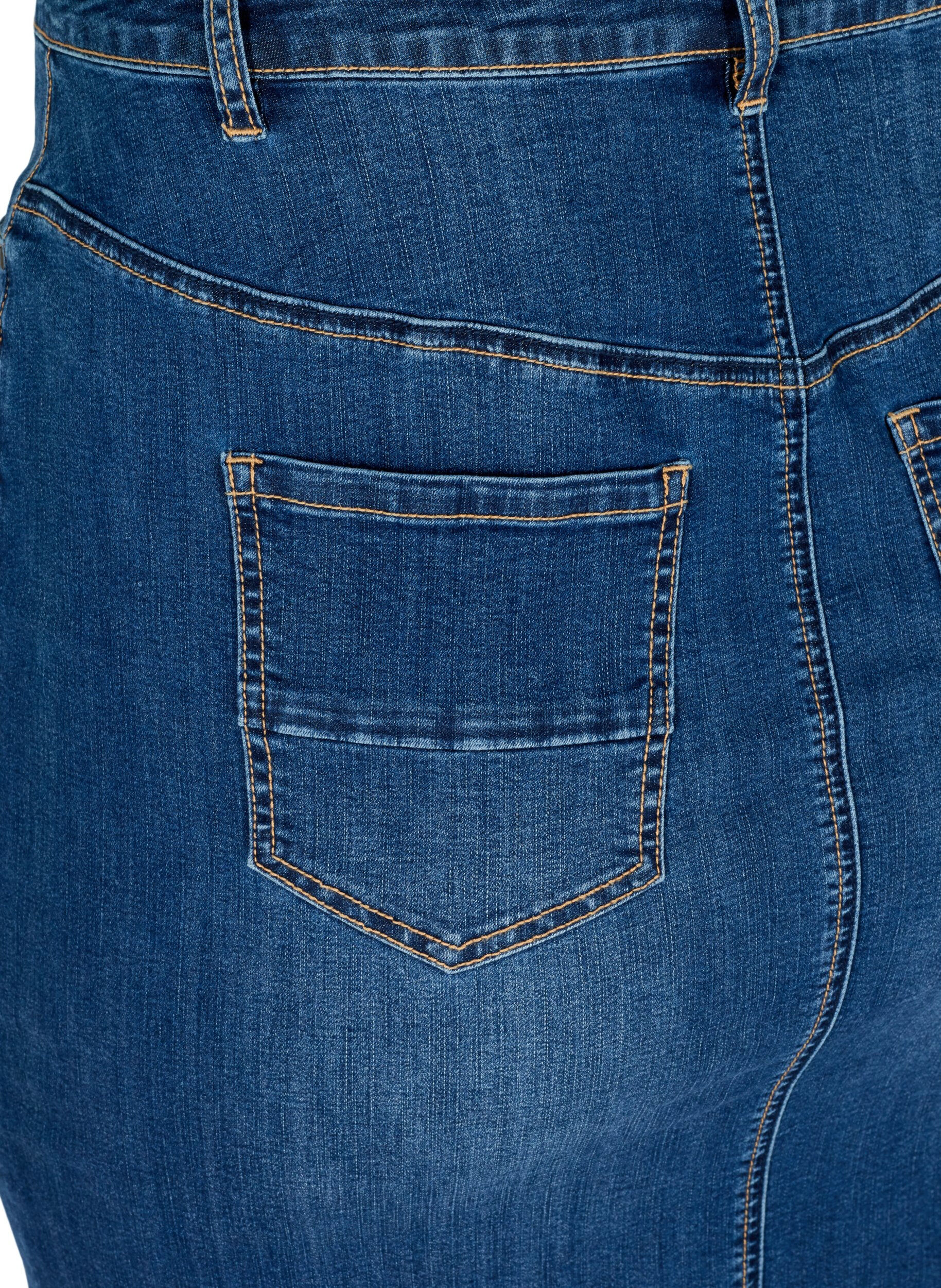 Zizzi Denim midi-rok met split, Blauw, Packshot image number 3