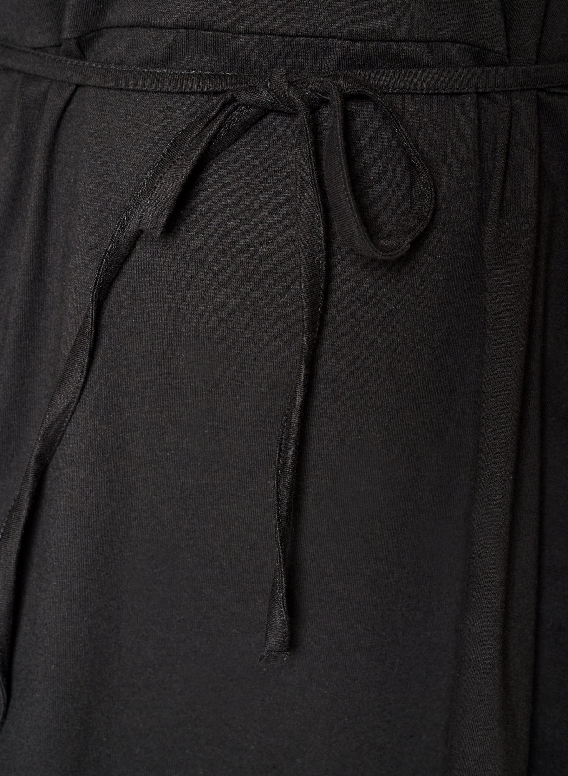 ZizziKatoenen jurk met broderie anglaise mouwen en een strik in de taille, Zwart, Packshot image number 3