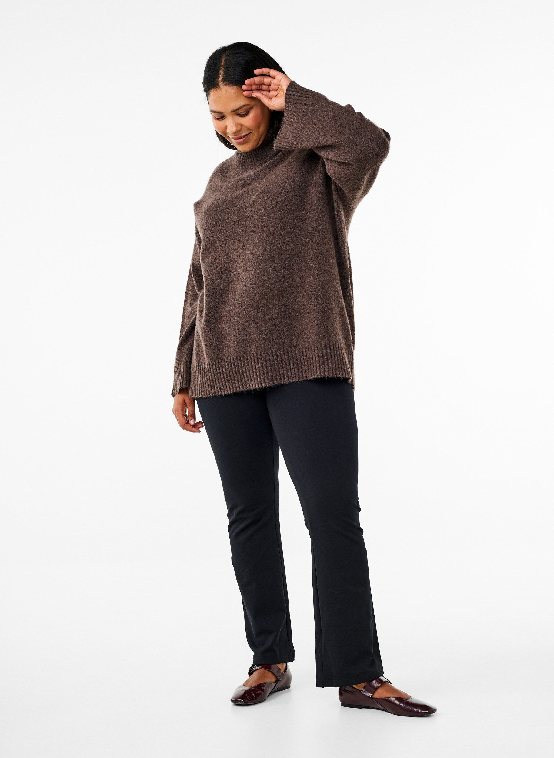 Zizzi Flared jerseybroek, Zwart, Model image number 0