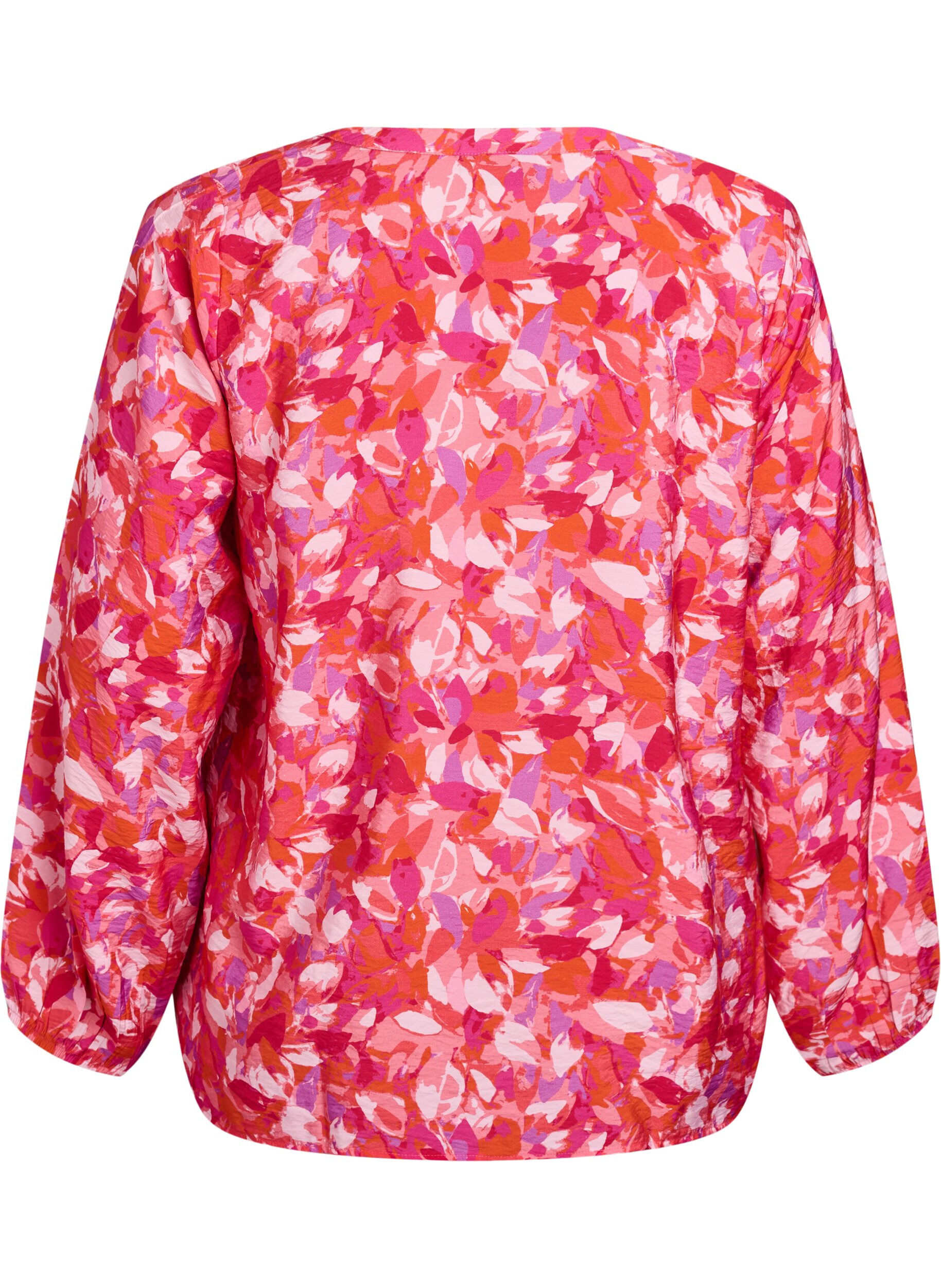 Zizzi Blouse met V-hals en grafisch bladpatroon, Roze, Packshot image number 1