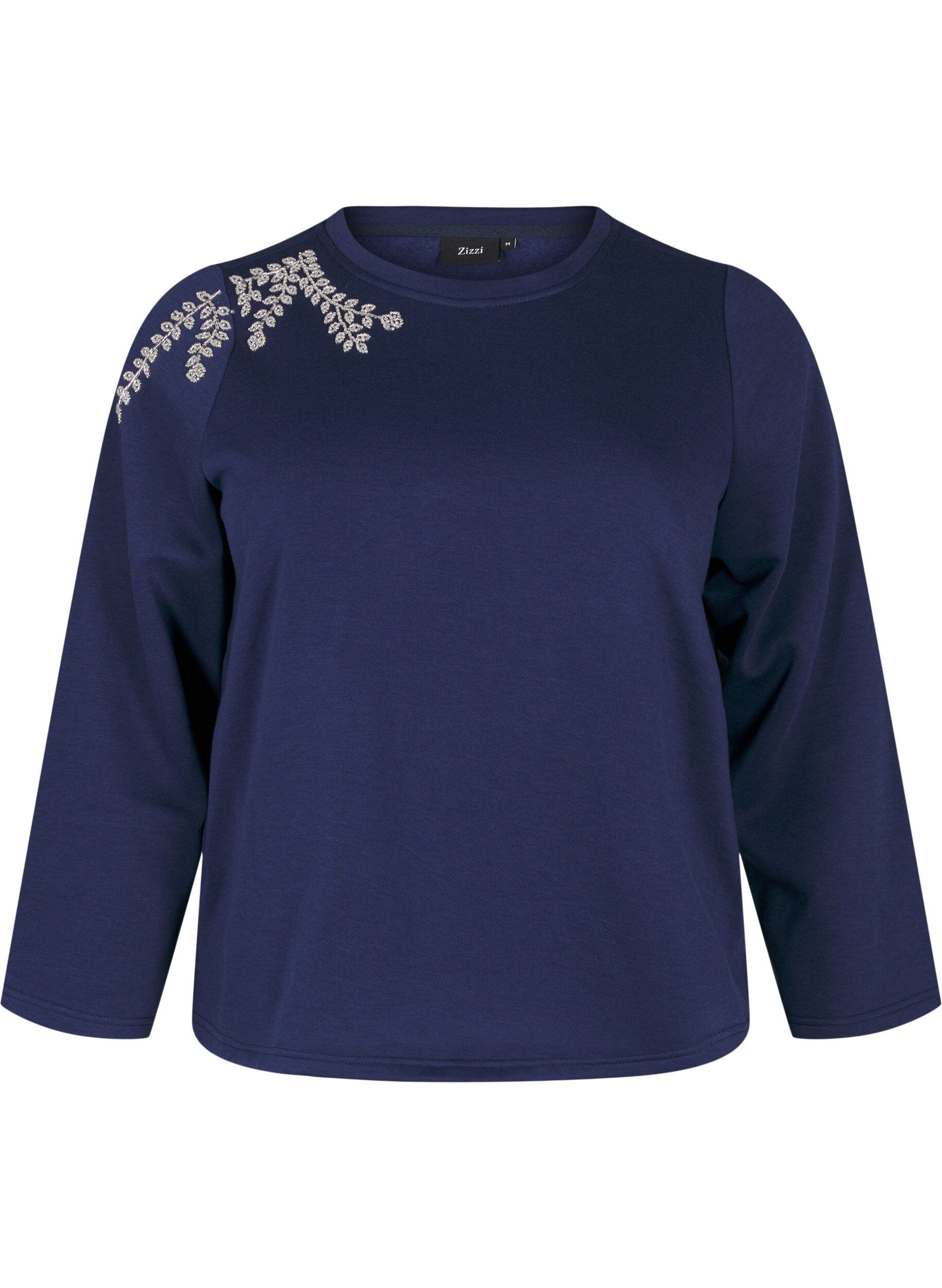 Zizzi Kort sweatshirt met pareldetails, Blauw, Packshot image number 0