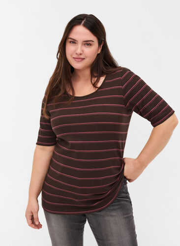 Gestreept geribbeld t-shirt in katoen, Mole Stripe, Model image number 0