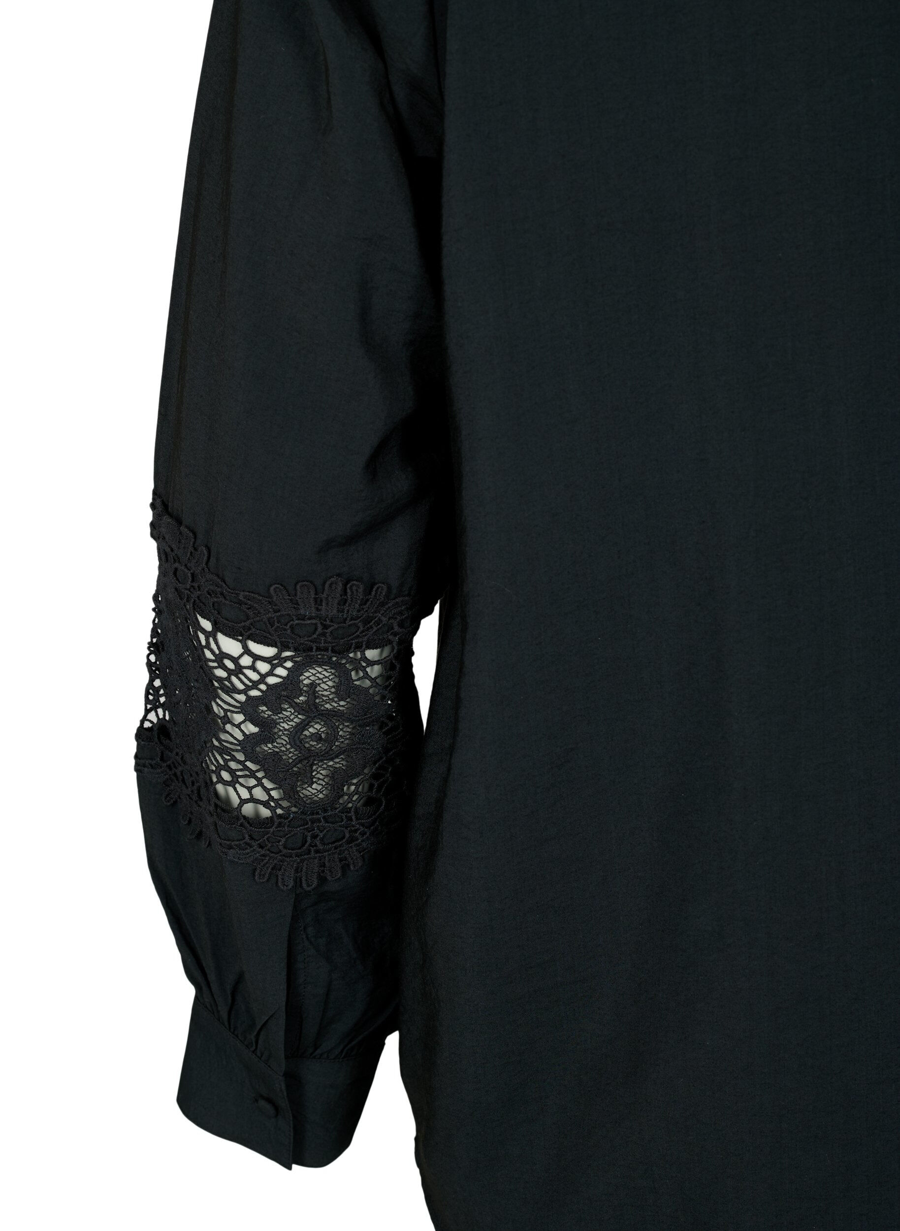 Zizzi Blouse van viscose met gehaakte details, Black, Packshot image number 3
