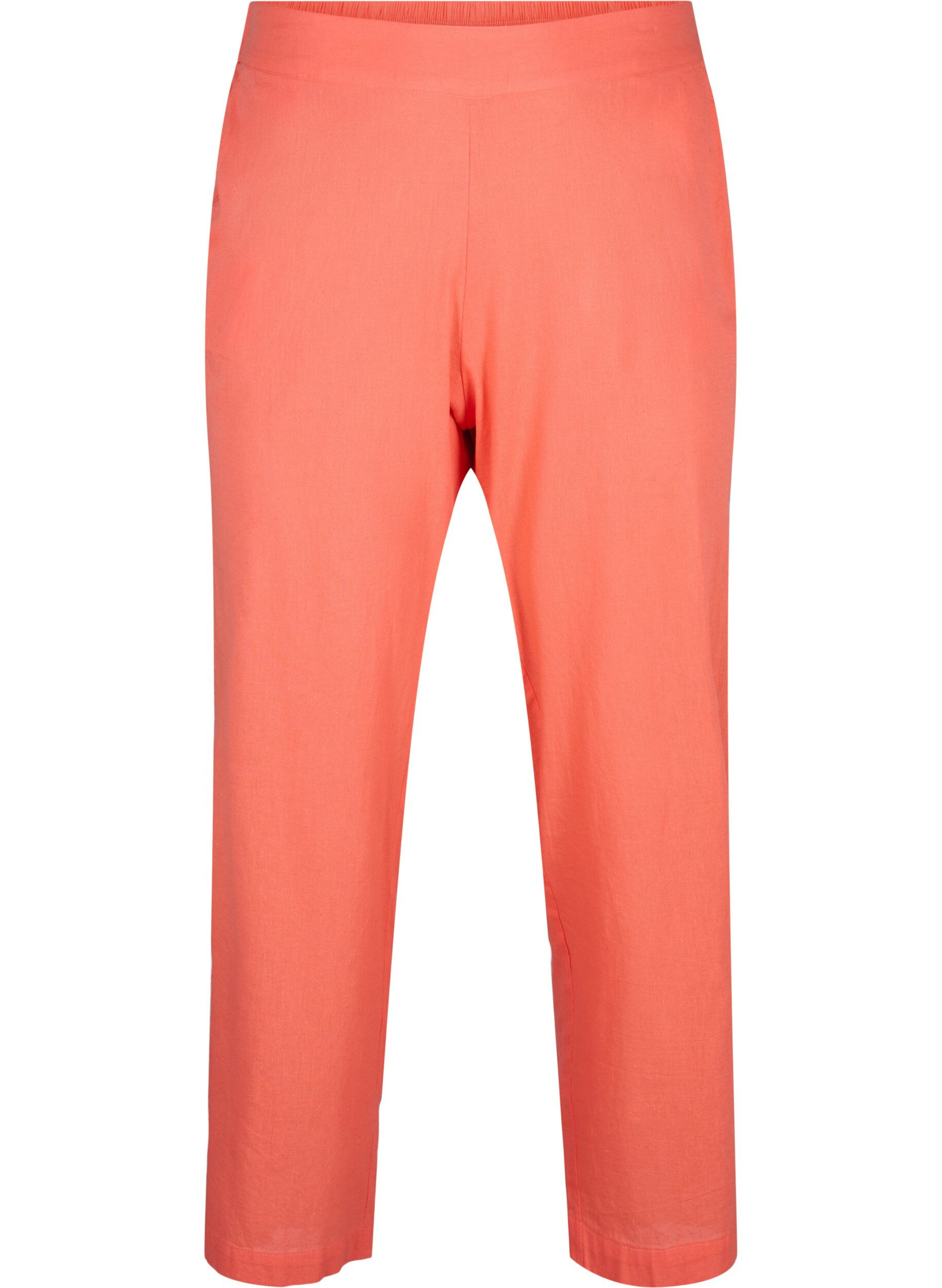 Zizzi Losvallende broek van linnen-katoenmix, Living Coral, Packshot image number 0