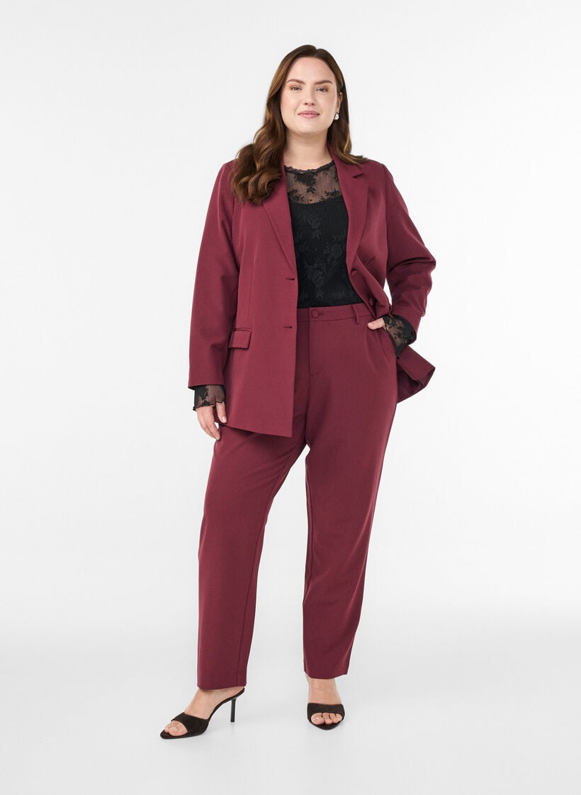 Broek met zakken en rechte pijpen, Rood, Model image number 0